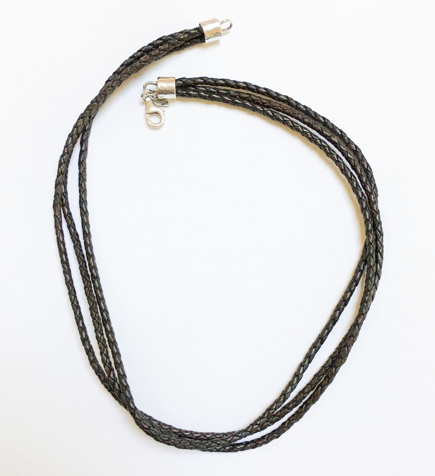 SILPADA Necklace Pendant Sterling Circle N1499 3-Strand Leather VERY GOOD COND