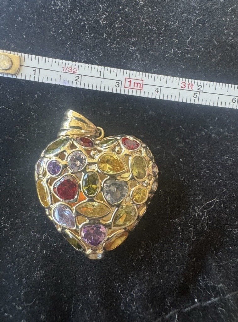 Heart Shaped Solid 14k Yellow Gold Pendant With Stones
