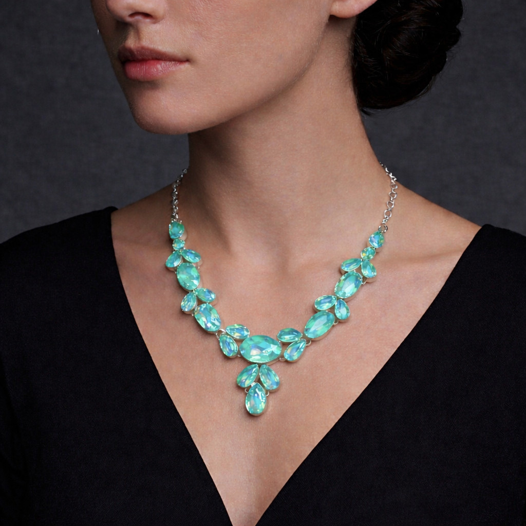 Paraiba Tourmaline Gemstone 925 Sterling Silver Jewelry Necklace Size-17-18″