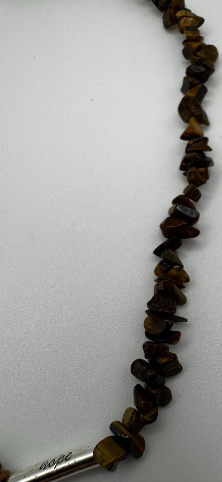 Marsala Manufacturing Tiger’s Eye Beaded Sterling Silver 925 Hope Necklace 16″