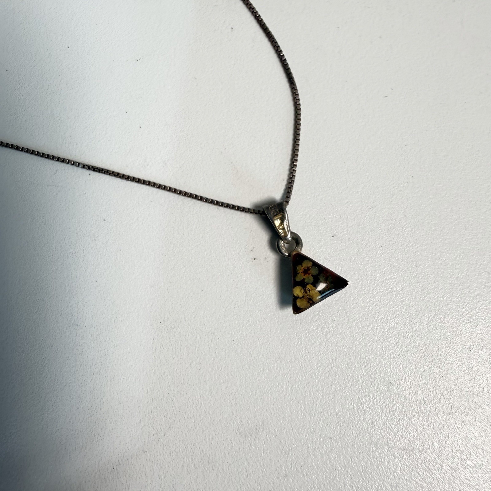Sterling Silver, Resin Encased Dried Flowers Square Pendant Necklace
