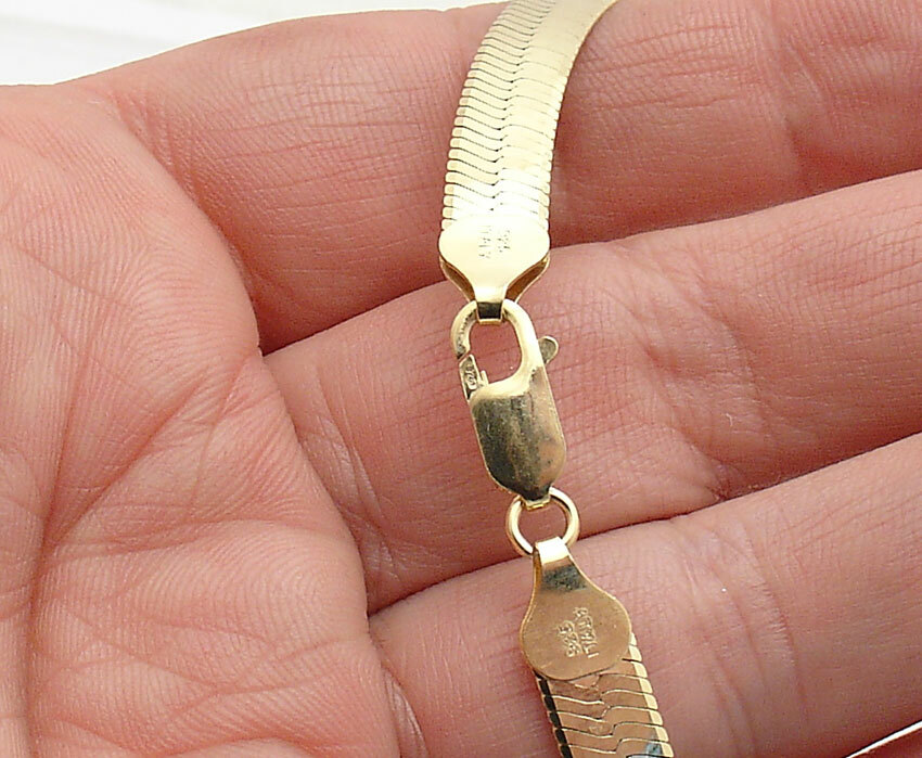 Technibond 7mm Herringbone Chain Necklace 14K Yellow Gold Plated Sterling Silver