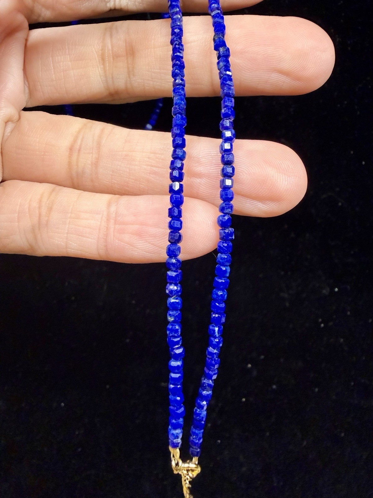 Premium Lapis Lazuli Beaded Necklace Oval Bezel Charm Pendant 925 Sterling
