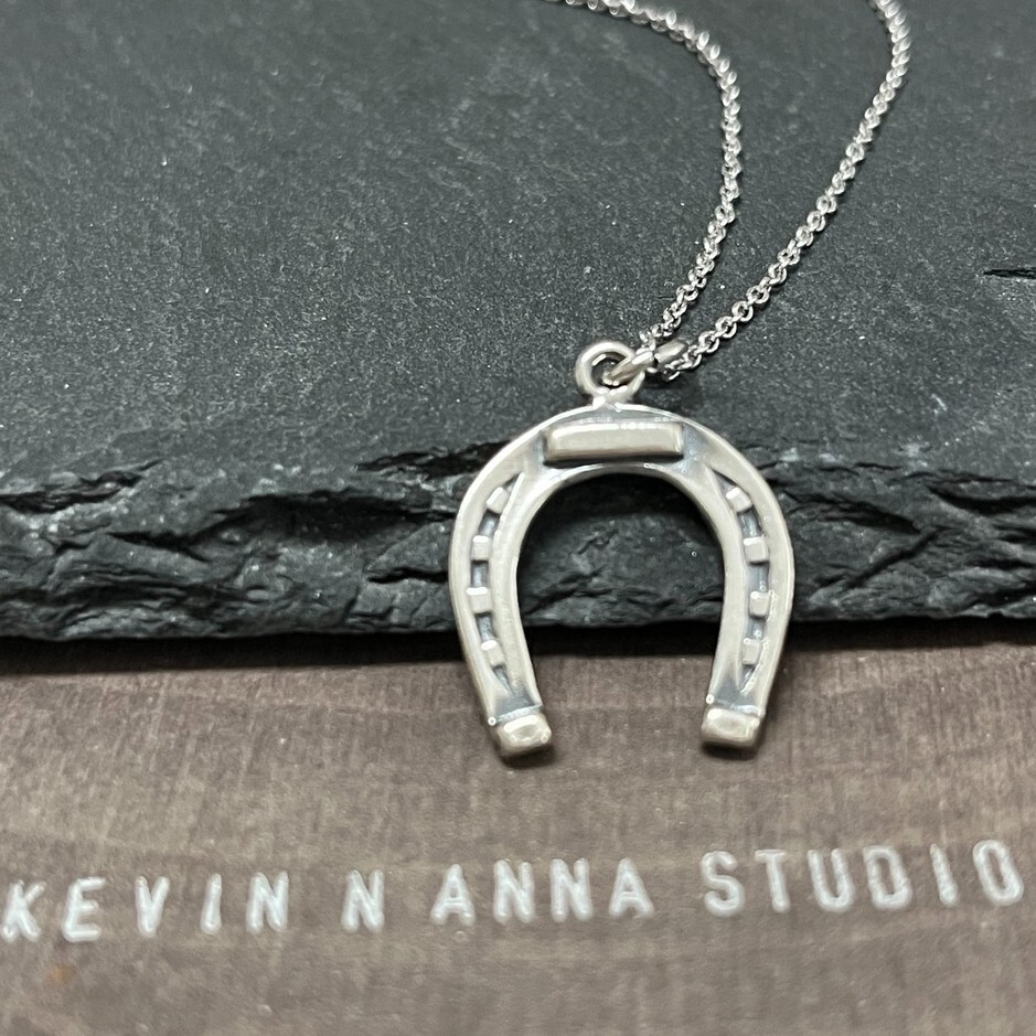 Sterling Silver Horseshoe Charm Necklace-#0800