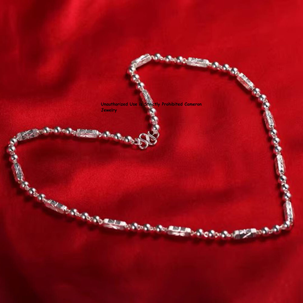 Solid S999 Fine Silver Chain 4mm-8mm Hexagon Tube Beads Link Necklace 16-26inch