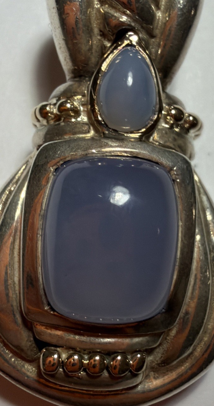 925 Sterling Silver 18K Gold Blue Chalcedony Hinged Enhancer Pendant Clip⁠