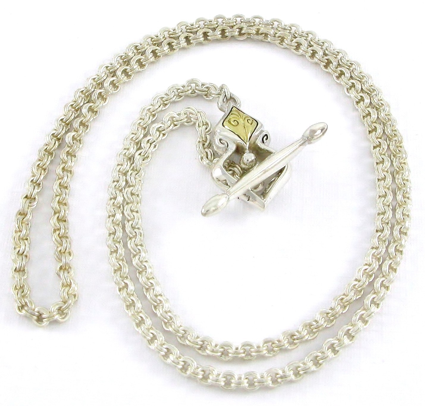 Ann King Sterling Silver 925 18K YG Double Cable Link Chain 18” Toggle Necklace