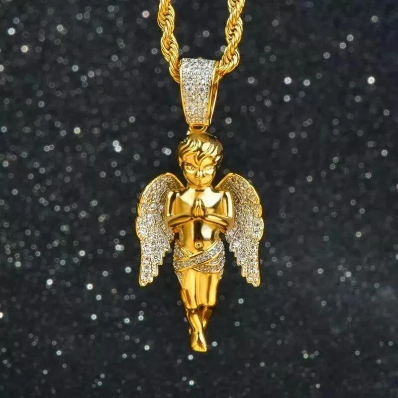 2Ct Round Cut Lab Created Diamond Praying Angel Pendant 14K Yellow Gold Plated