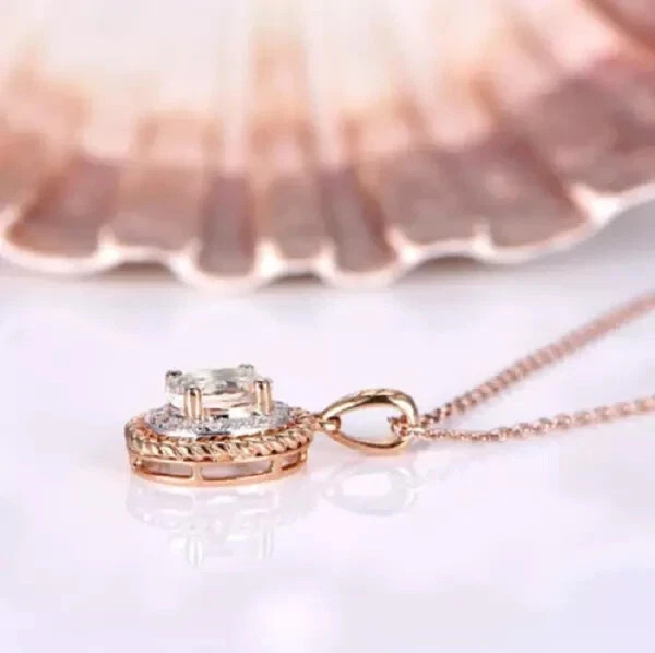 2Ct Oval Cut VVS1 Diamond Halo Pendant 14K Yellow Gold Finish 18″Free Chain