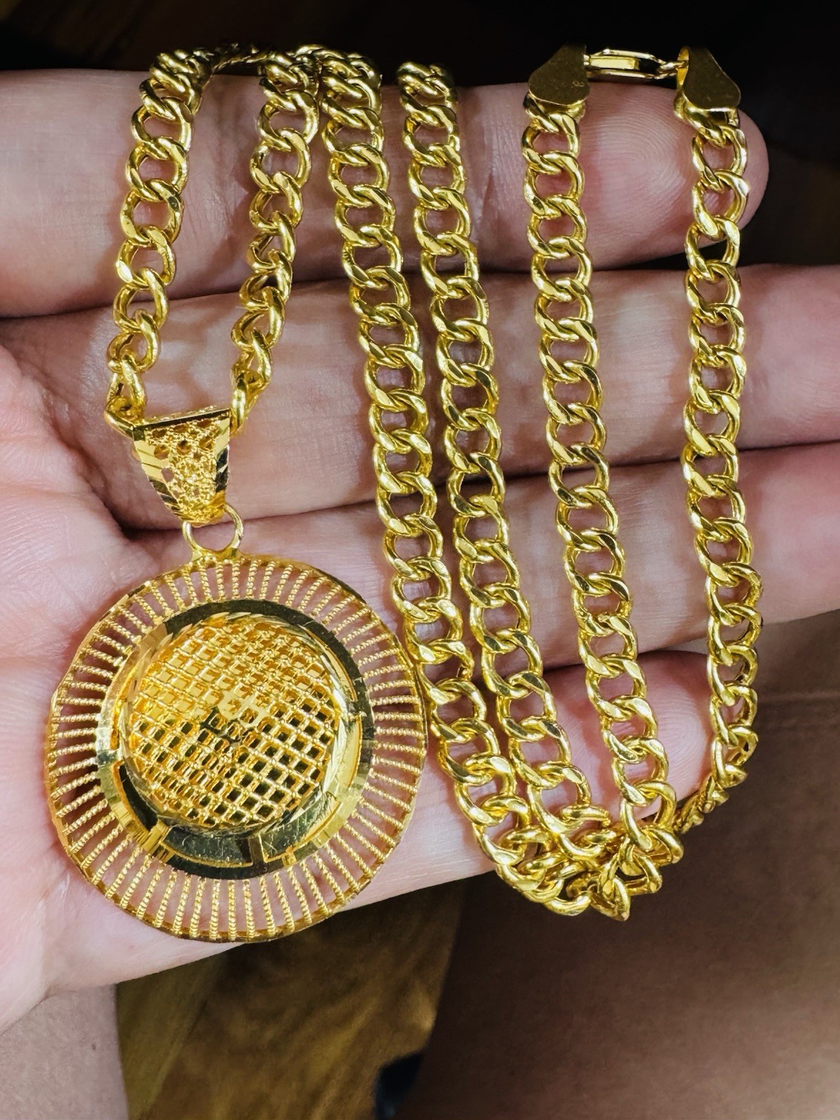 Saudi 22K Solid 916 Real Fine Gold Round Set Necklace 18”/18.5” Long 16.6g 6mm