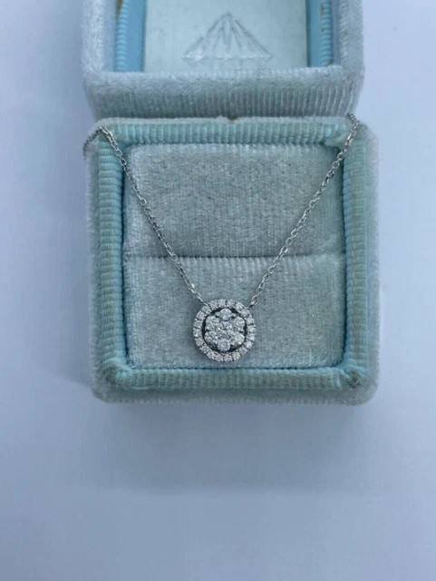 Lab Grown Diamond Women’s Halo Cluster Pendant 1Ct Round 14K White Gold Plated