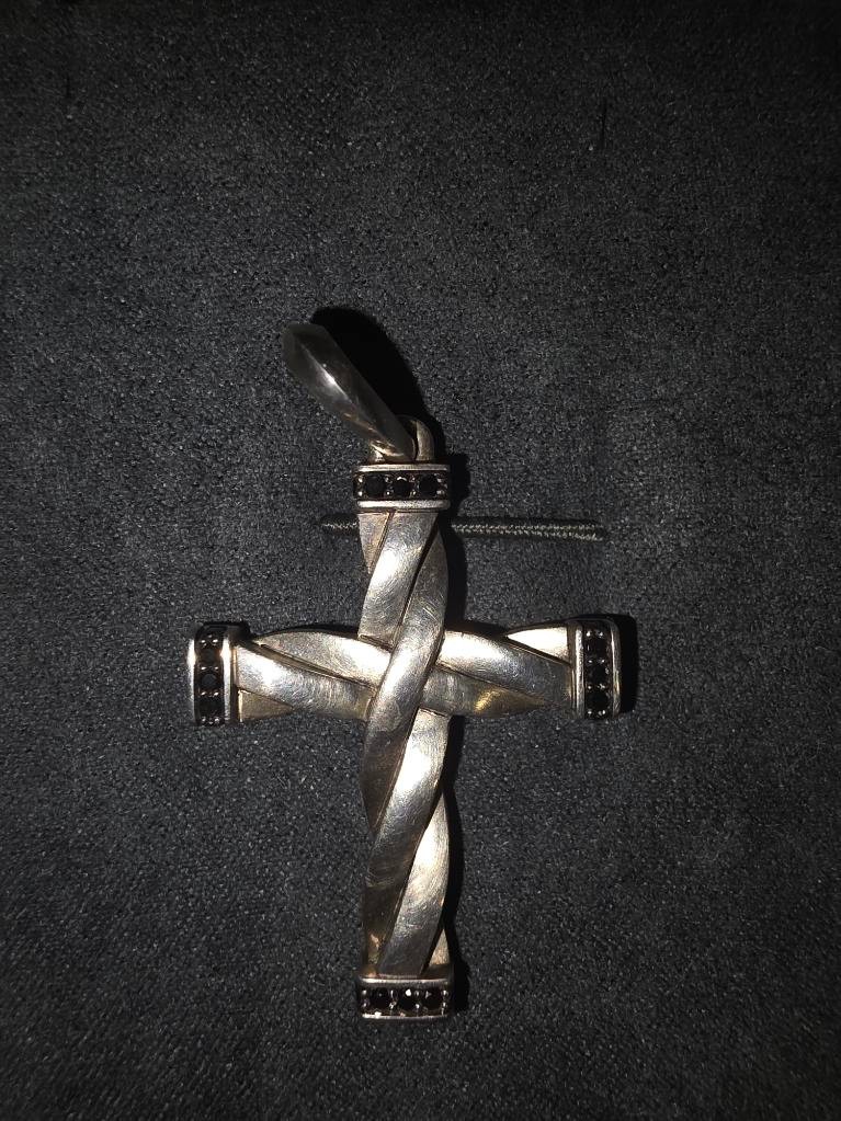 David Yurman Sterling Silver Helios Cross Pendant Amulet with Black Diamonds