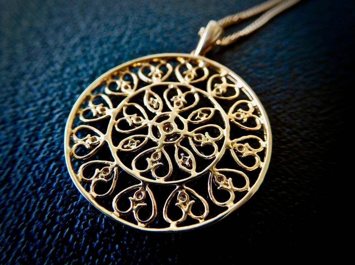 Round Cut Lab Created Diamond Circle Pendant 3Ct 14K Yellow Gold Plated Silver