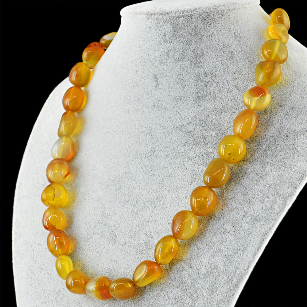 524.00 Cts Earth Mined 20 Inches Long Single Strand Yellow Onyx Beads Necklace