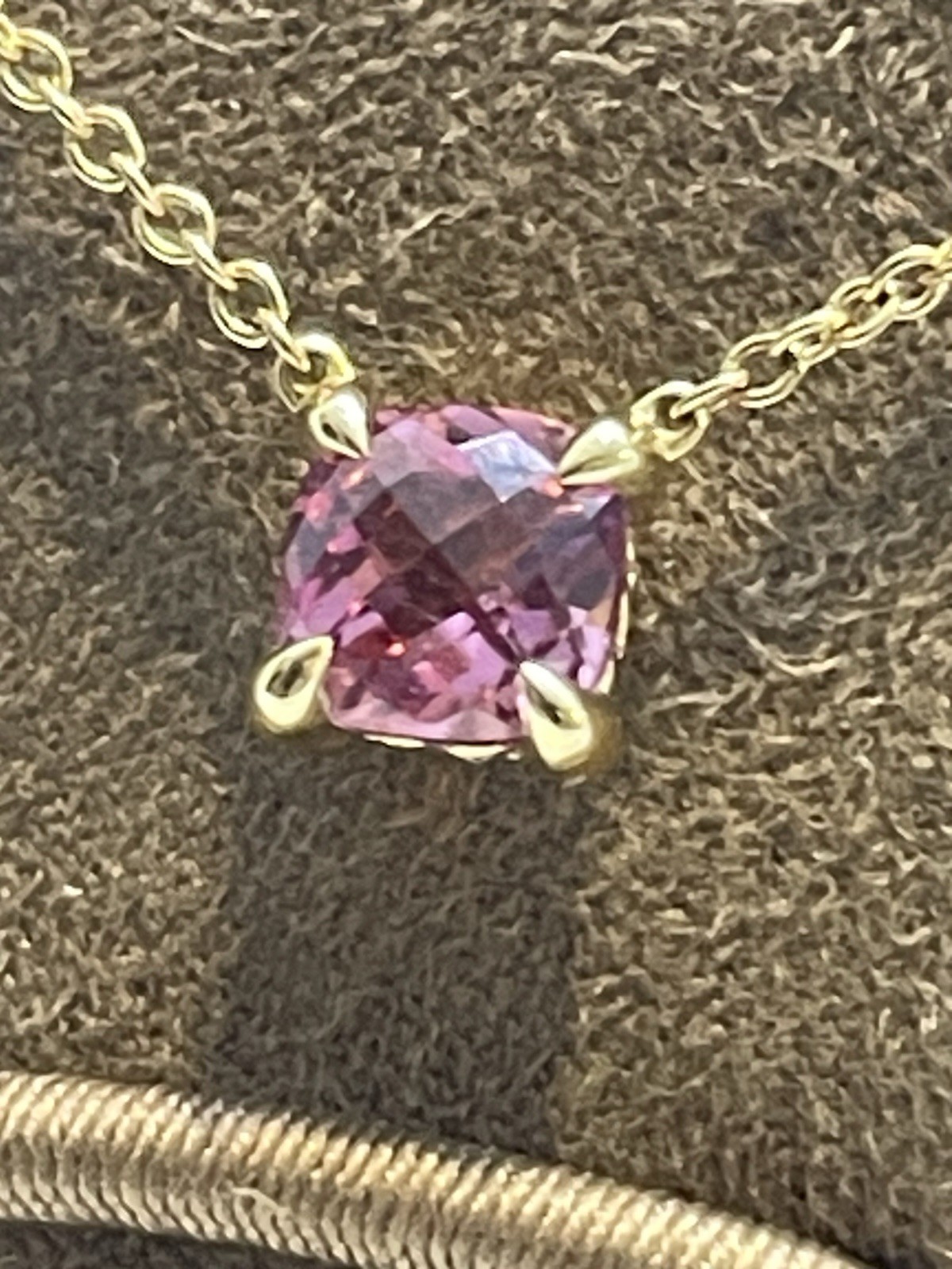 David Yurman Micro Chatelaine Pendant Necklace 18k YG Pink Tourmaline 5mm