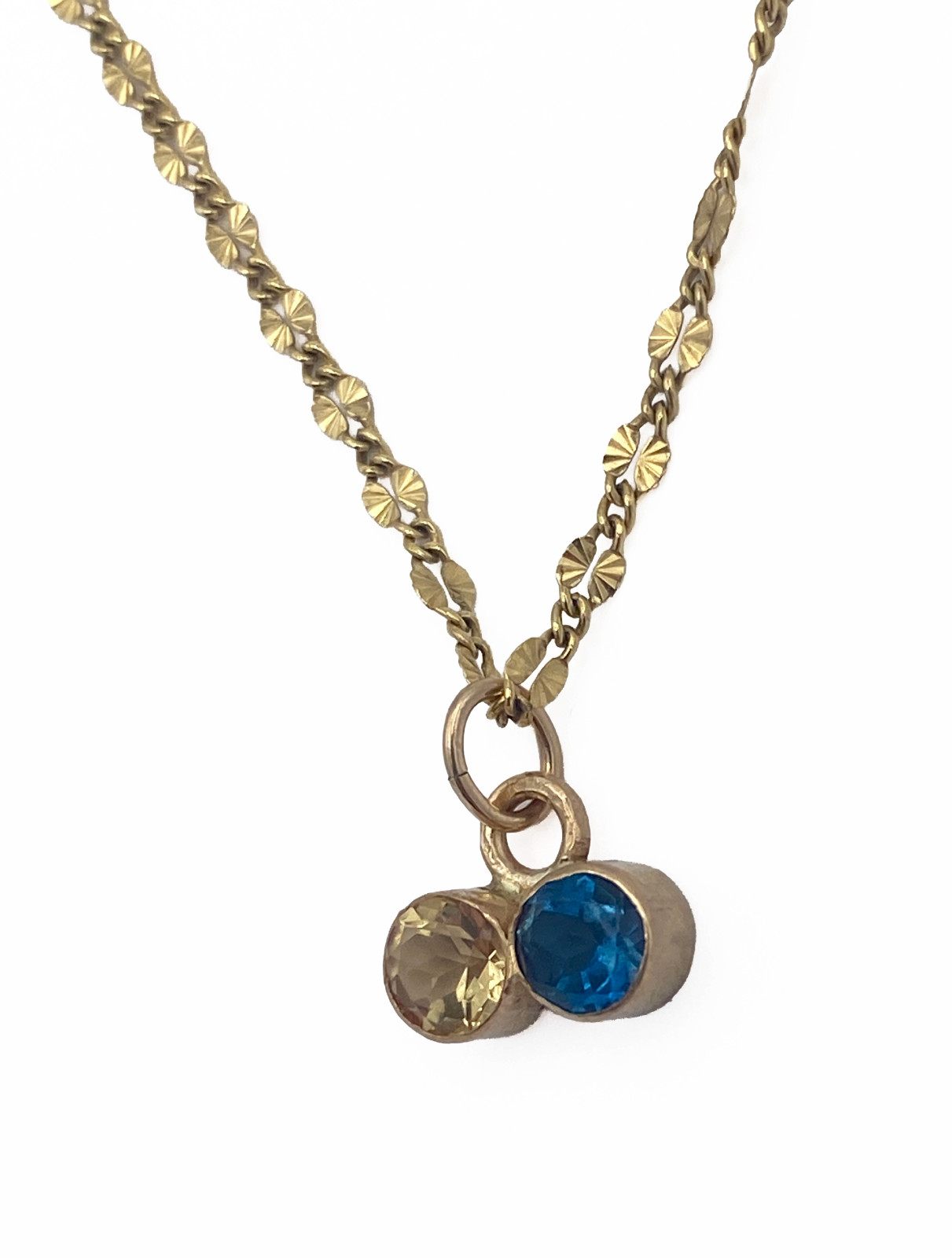 Handmade Citrine & Topaz Pendant, 18″ Pattered Italian Necklace, All 1/20 14K GF