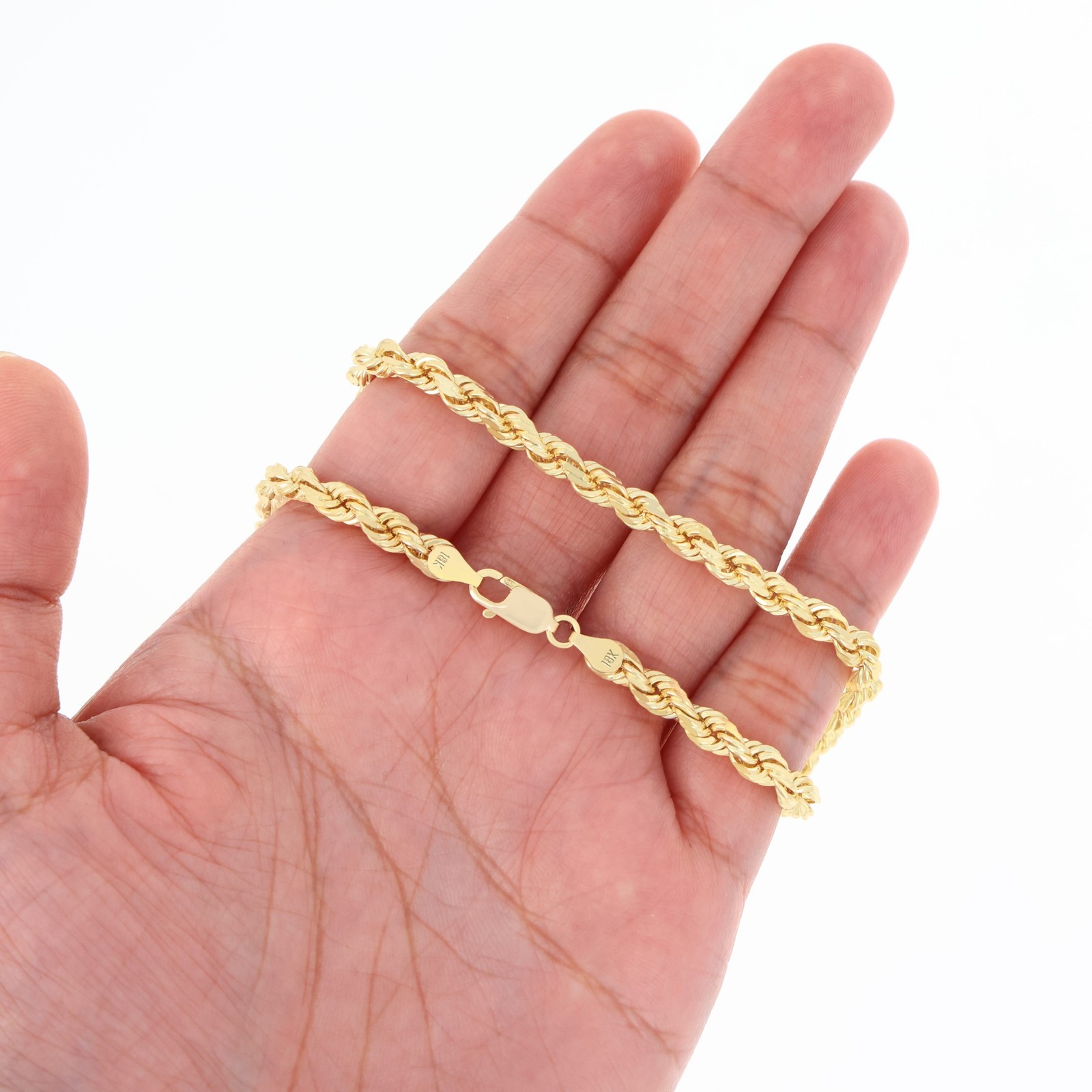 18K Yellow Gold Solid 2mm-6mm Rope Diamond Cut Chain Italian Necklace 16″- 30″