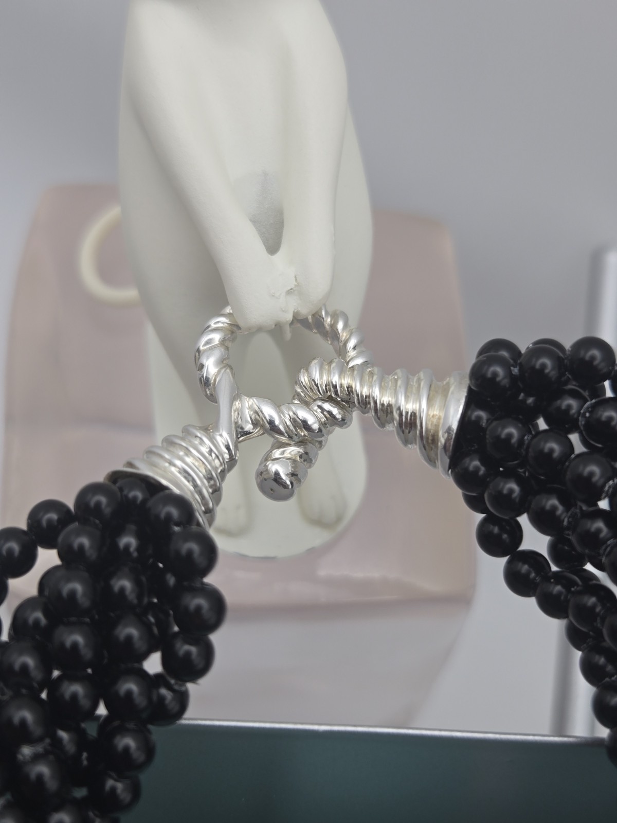Tiffany & Co. Torsade 8 Strand Beaded Black Onyx 16″ Toggle Necklace Ag 925