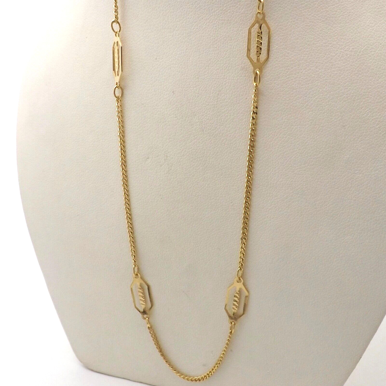 Solid 18k Gold Infinity Bar Station Curb Link Chain Necklace 36in Long Italy 750