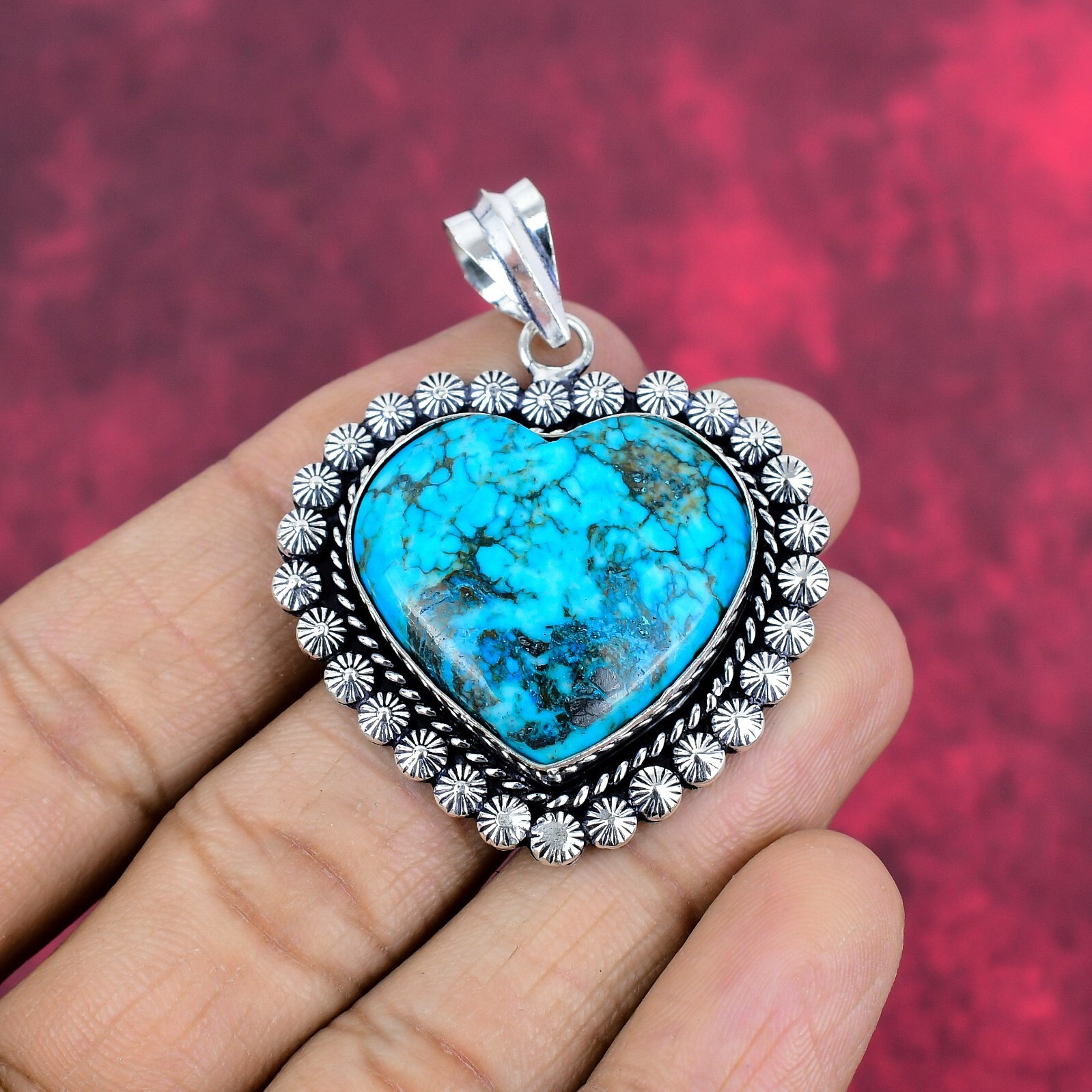 Blue Turquoise Gemstone Handmade 925 Sterling Silver Pendant Jewelry