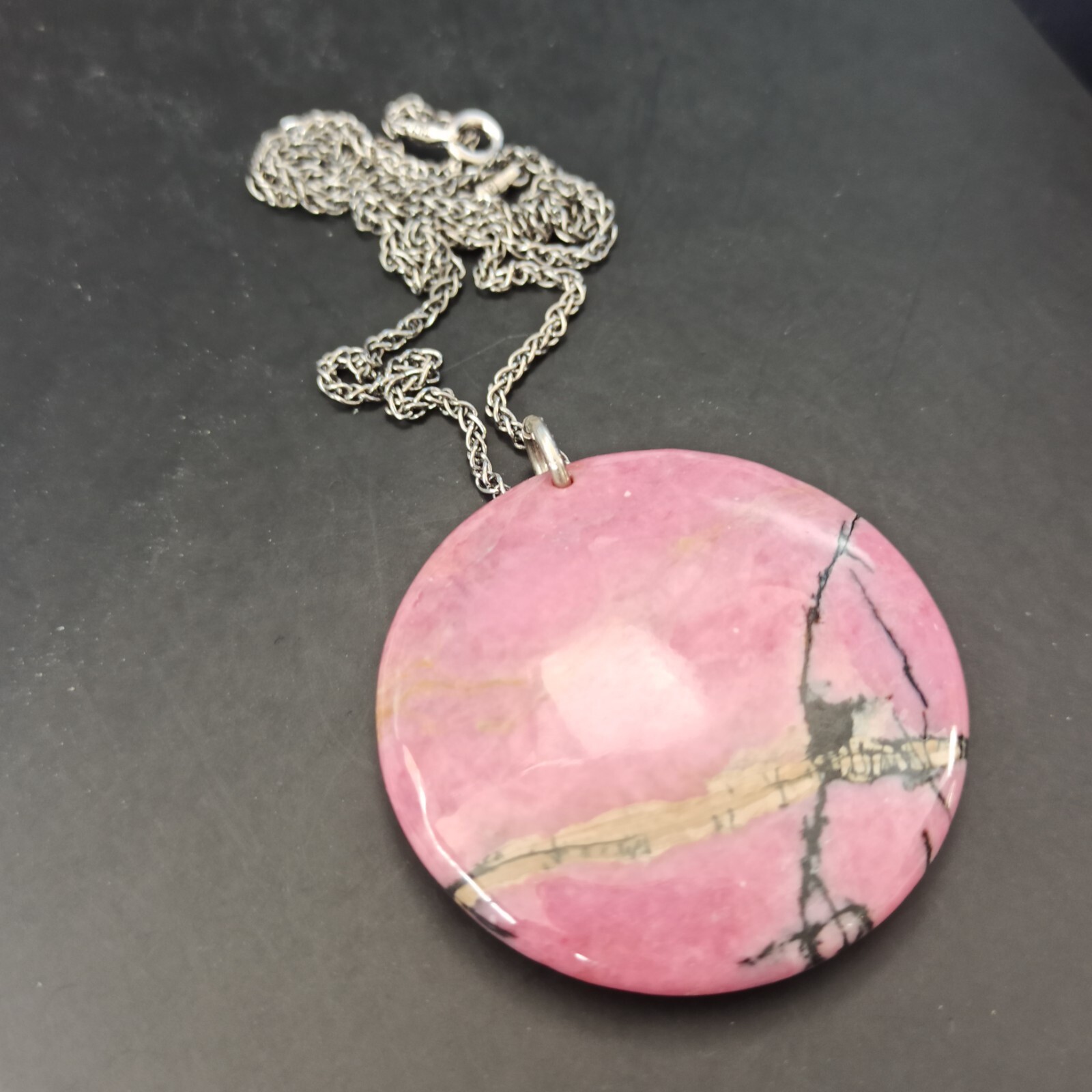 Natural Stone Pendant Sterling Silver Necklace Huge Natures Abstract Art Pink