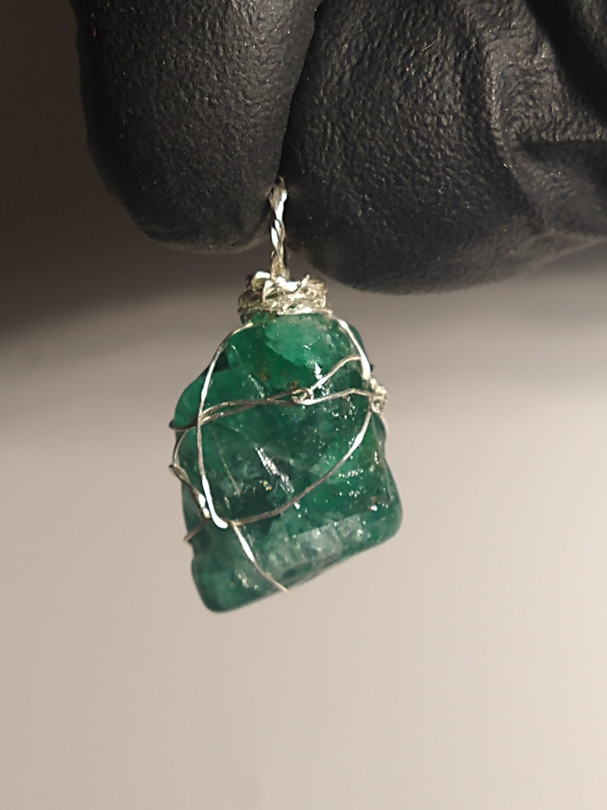 15 Carat Natural Translucent Emerald Crystal Pendant in Sterling Silver With…