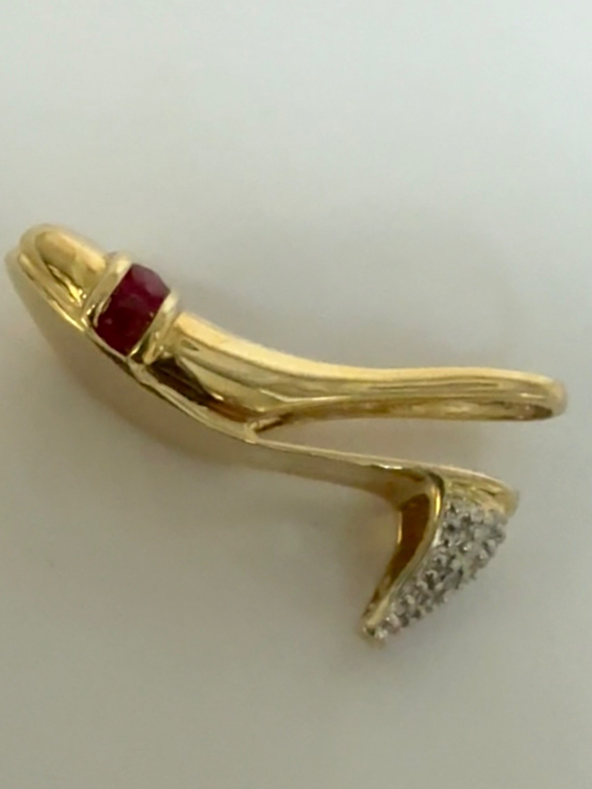 10K 5 Ruby & Diamond High Heel Slingback Pendant/Slide 2.4 g