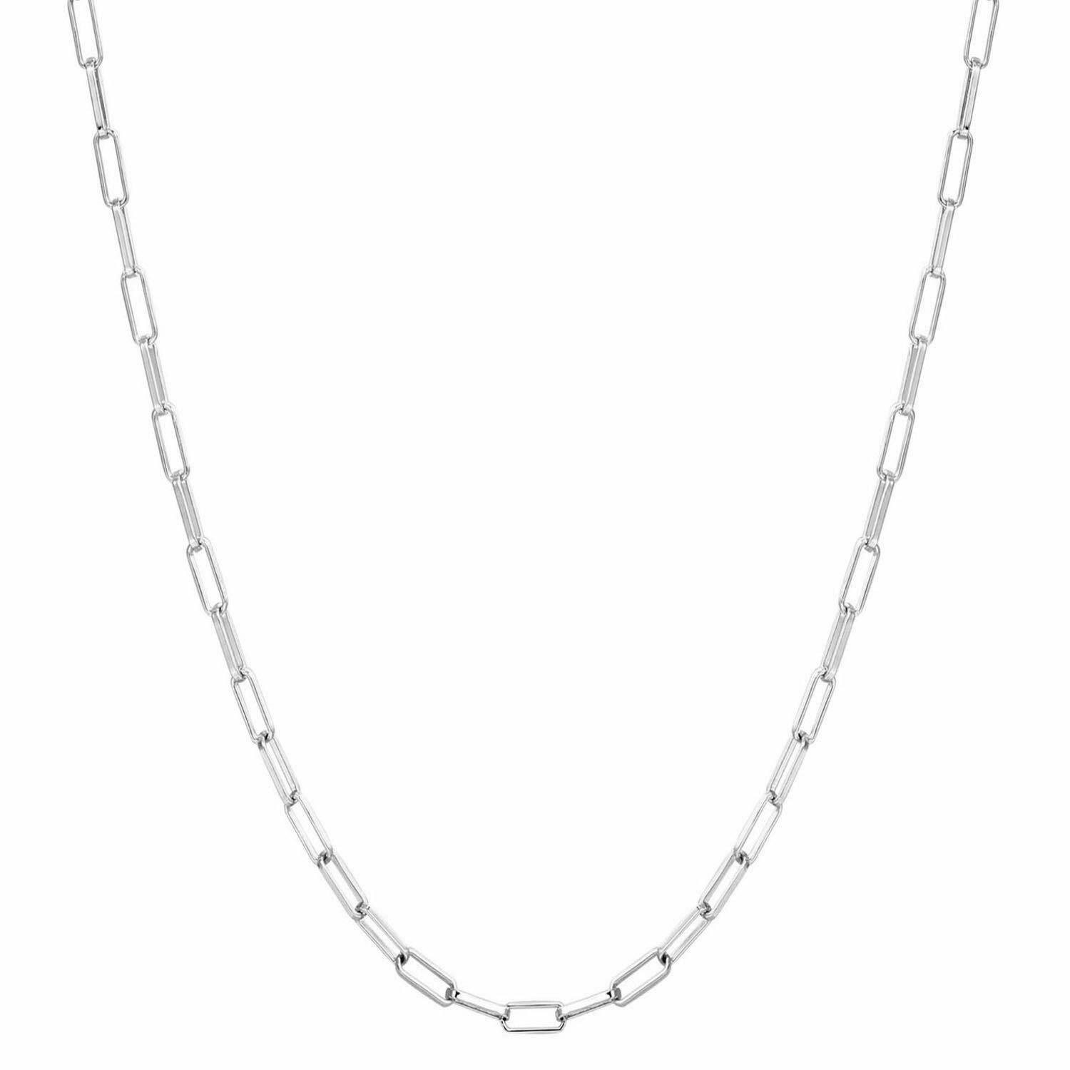3MM Solid 925 Sterling Silver Italian Paperclip Rolo Chain Necklace Italy 7″-30″