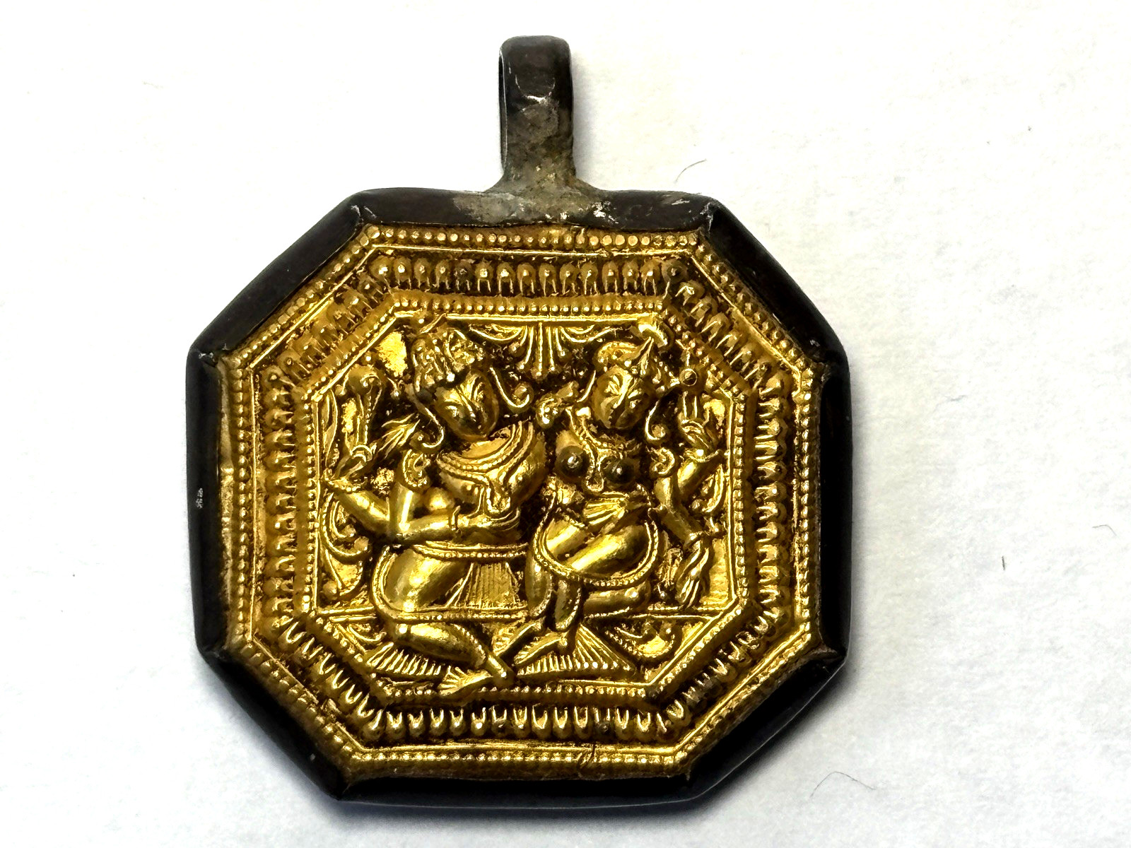 Lakshmi and Vishnu Sterling Silver Pendant Handcrafted 18K Gold Foil 1×1″