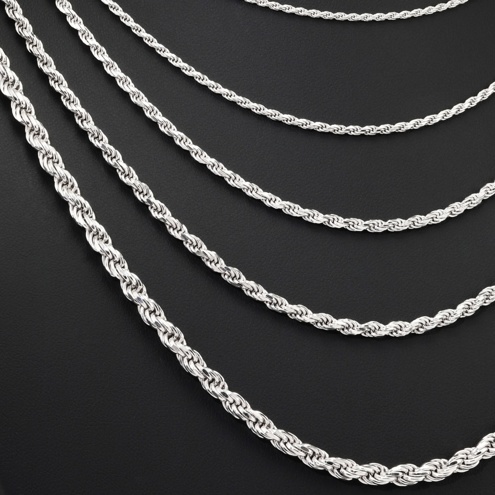 Solid 925 Sterling Silver 1.5mm-4mm Rope Chain Italian Pendant Necklace 18″-26″
