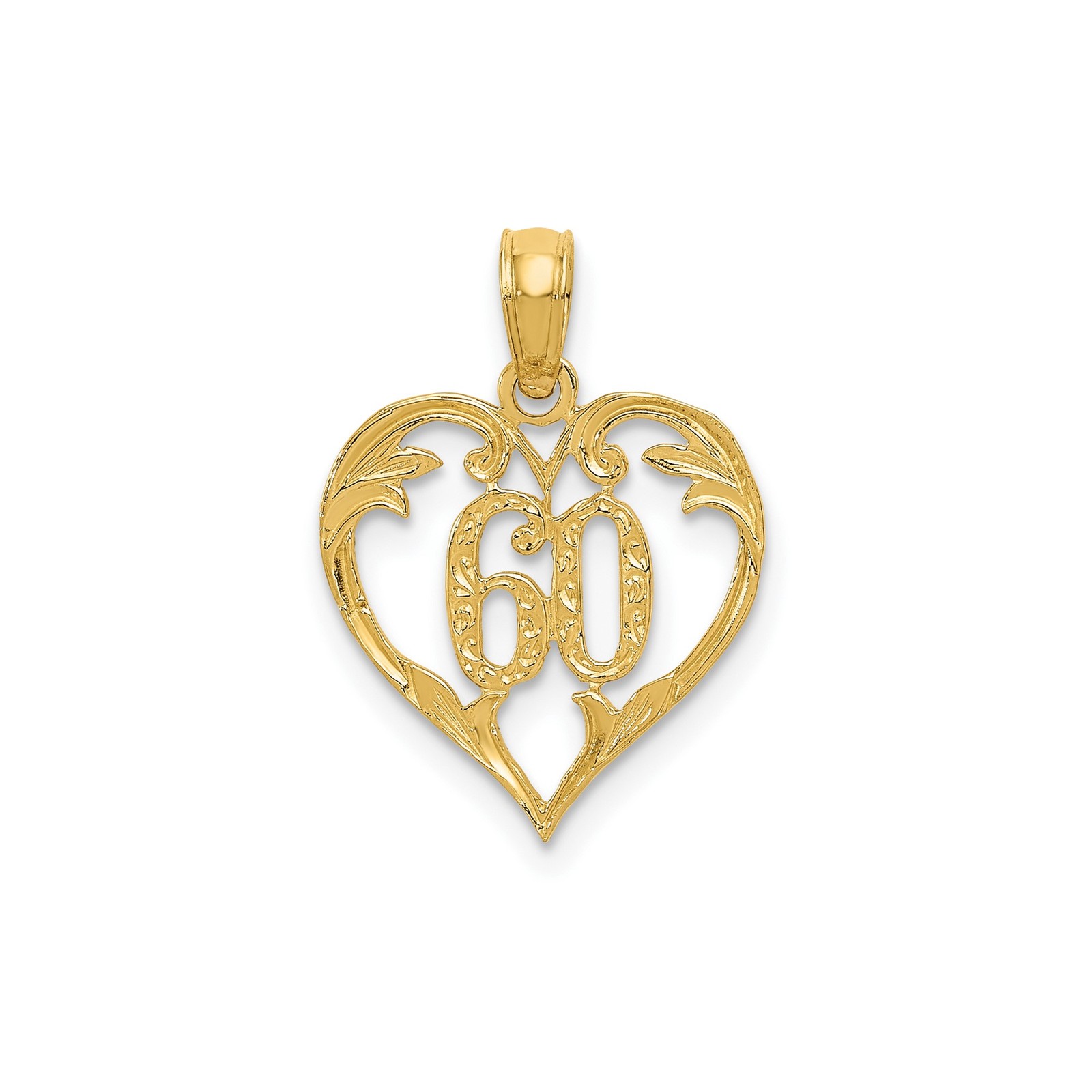 10k Yellow Gold Heart Pendant with 60 Floral Scrollwork for Anniversary Birthday