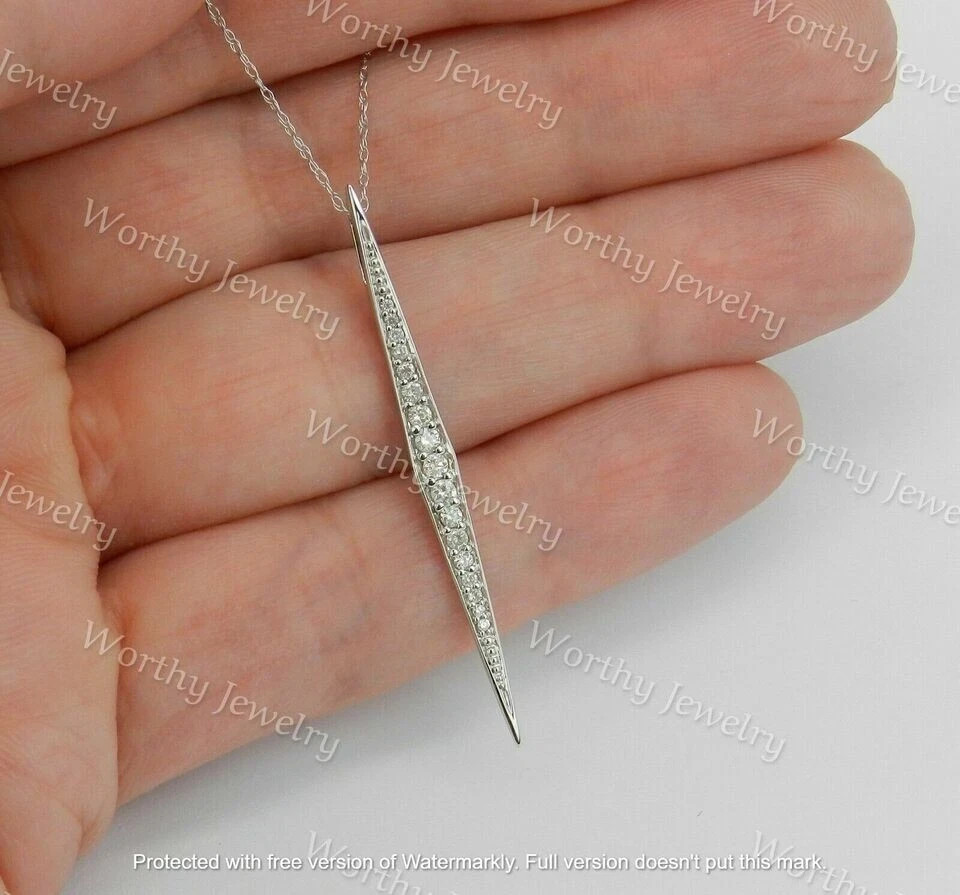 0.60Ct Round Cut VVS1/D Diamond Bar Pendant 14K White Gold Finish 18″ Free Chain