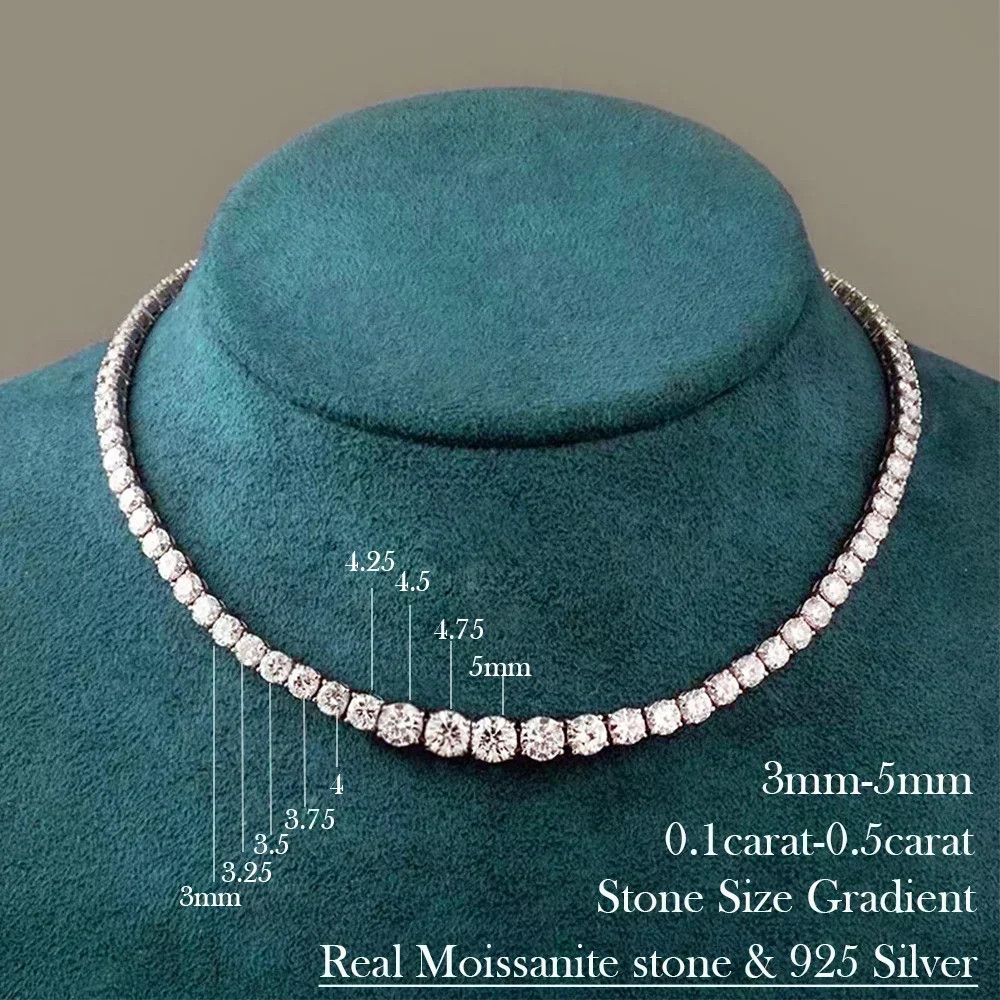 Full Moissanite Tennis Necklace with Certificate 3-5Mm Size Gradient Diamond Nec