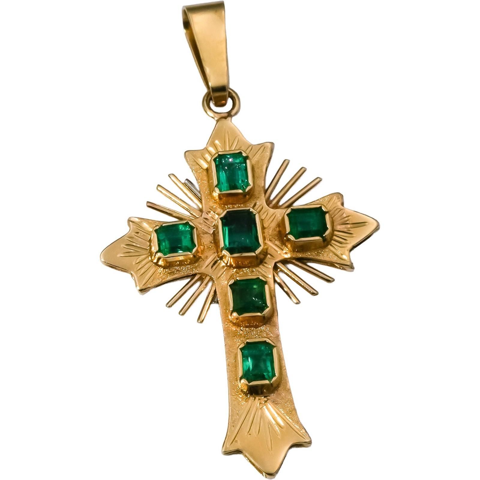 18k Yellow Gold Emerald-Cut Emerald Cross Crucifix Pendant 0.75CT