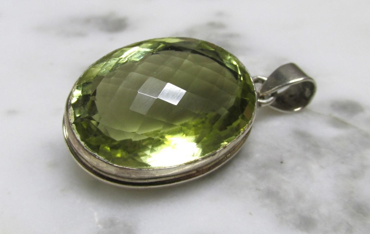 Faceted Unknown Stone Sterling Silver Dangle Pendant ~ 19.4grams ~ 6-C487