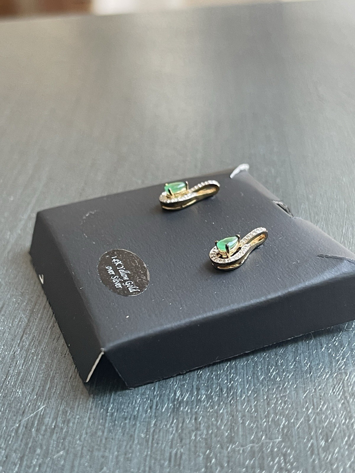 Macy’s Gemstone Diamond Green Emerald Earrings – 14K YG Plated – May Birthstone