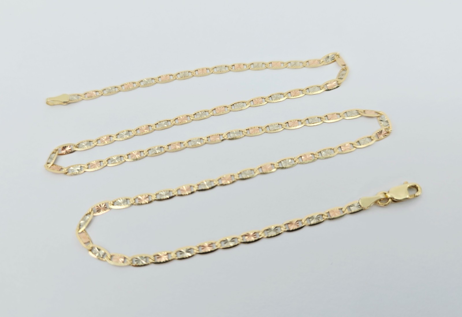 Unique 14K Tri Tone Multi Color Gold Diamond Cut Valentino Link Chain Necklace