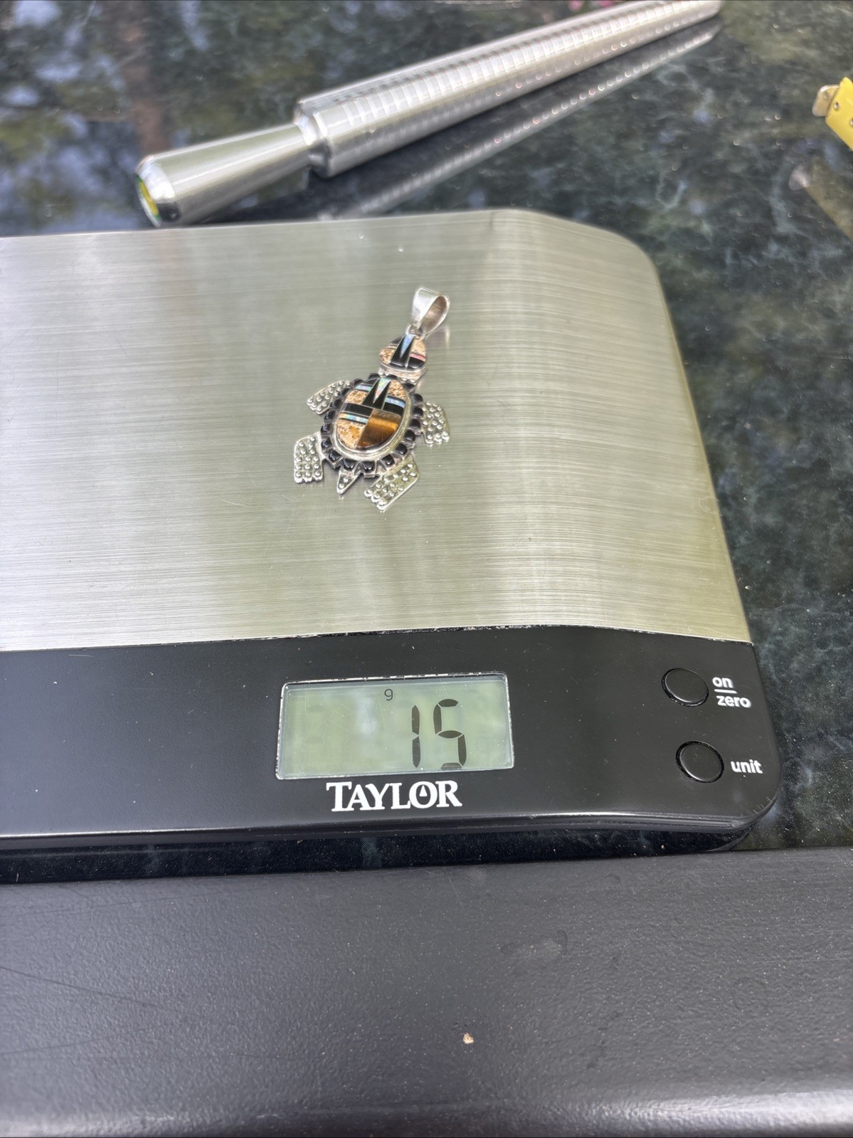 Sterling Silver Turtle Multistone (black Onyx, Etc) Pendant
