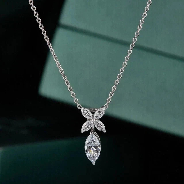 2Ct Marquise Cut Lab Created Diamond Women Pretty Pendant 14K White Gold Plated