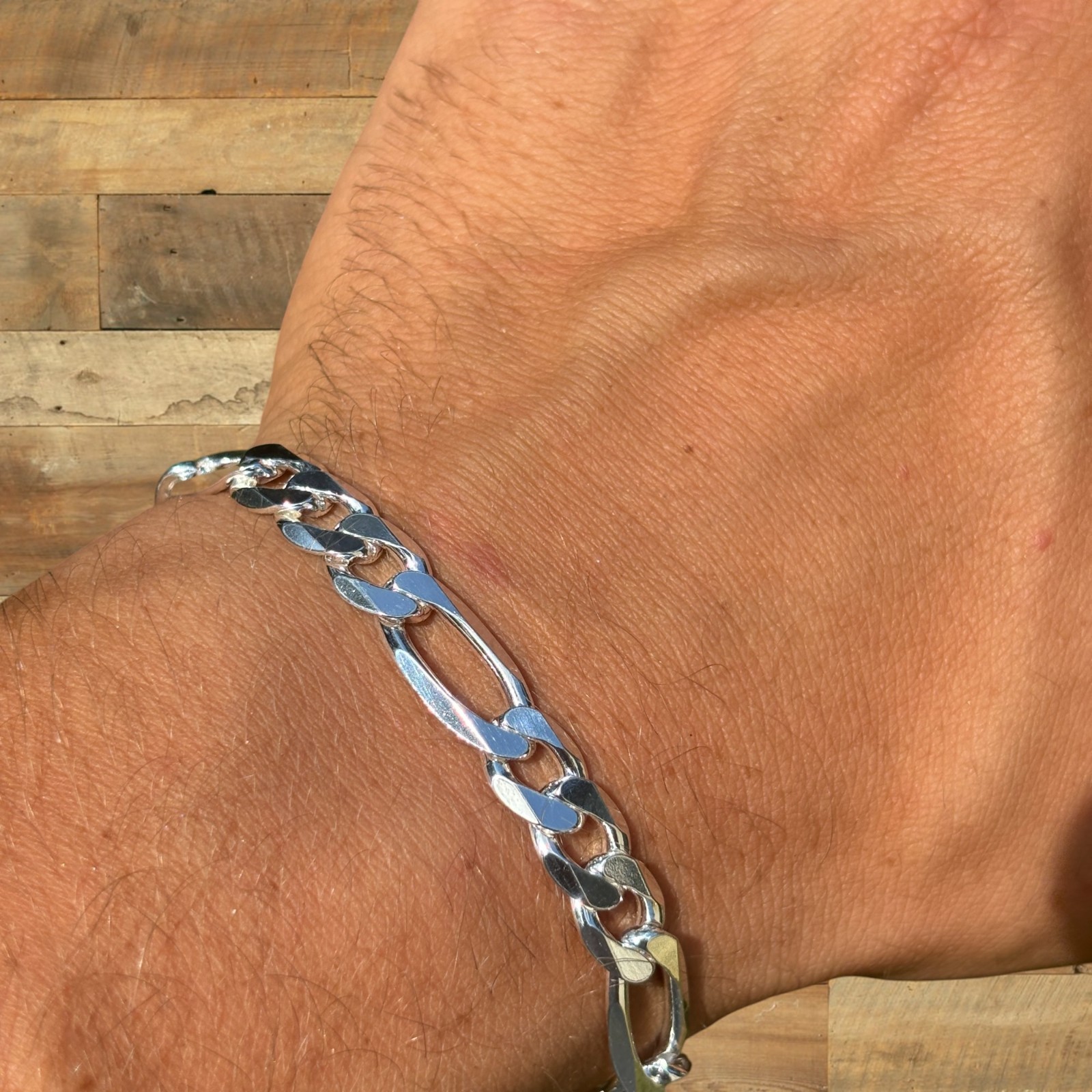8mm Figaro Bracelet Link – Real Solid 925 Sterling Silver Or 14k Gold Vermeil