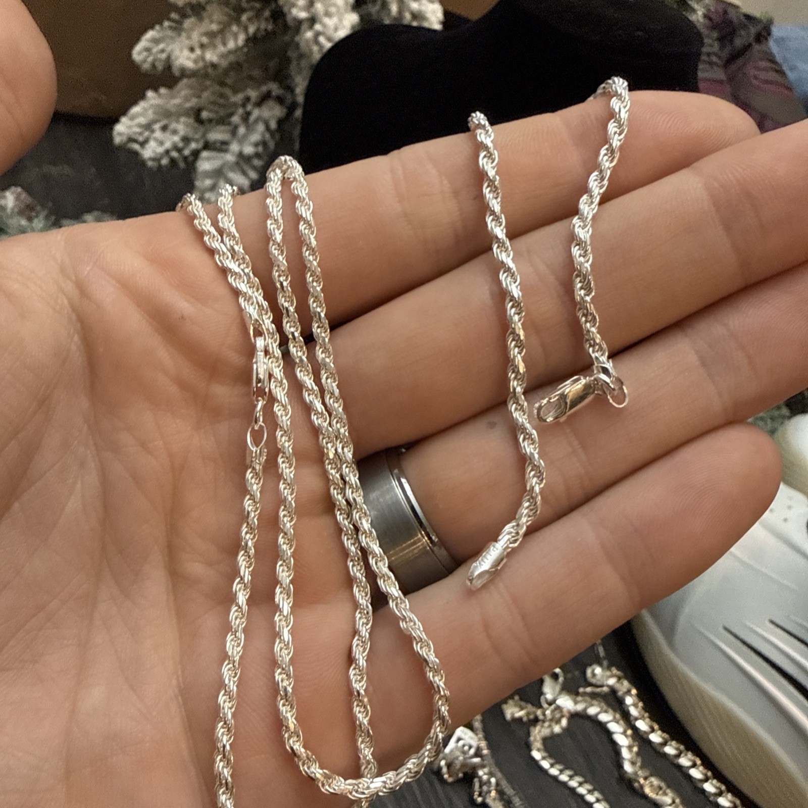 Real 925 SOLID Sterling Silver Diamond-Cut ROPE Chain And Bracelet COMBO 15.65gr