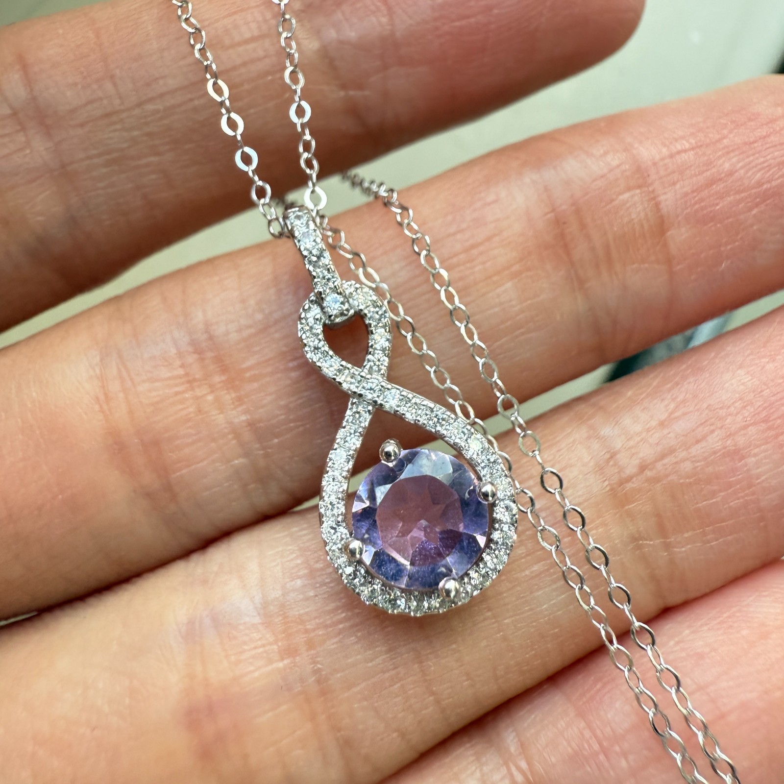 925 Sterling Silver Necklace 6mm Natural Amethyst Gemstone Zircon Purple Chain