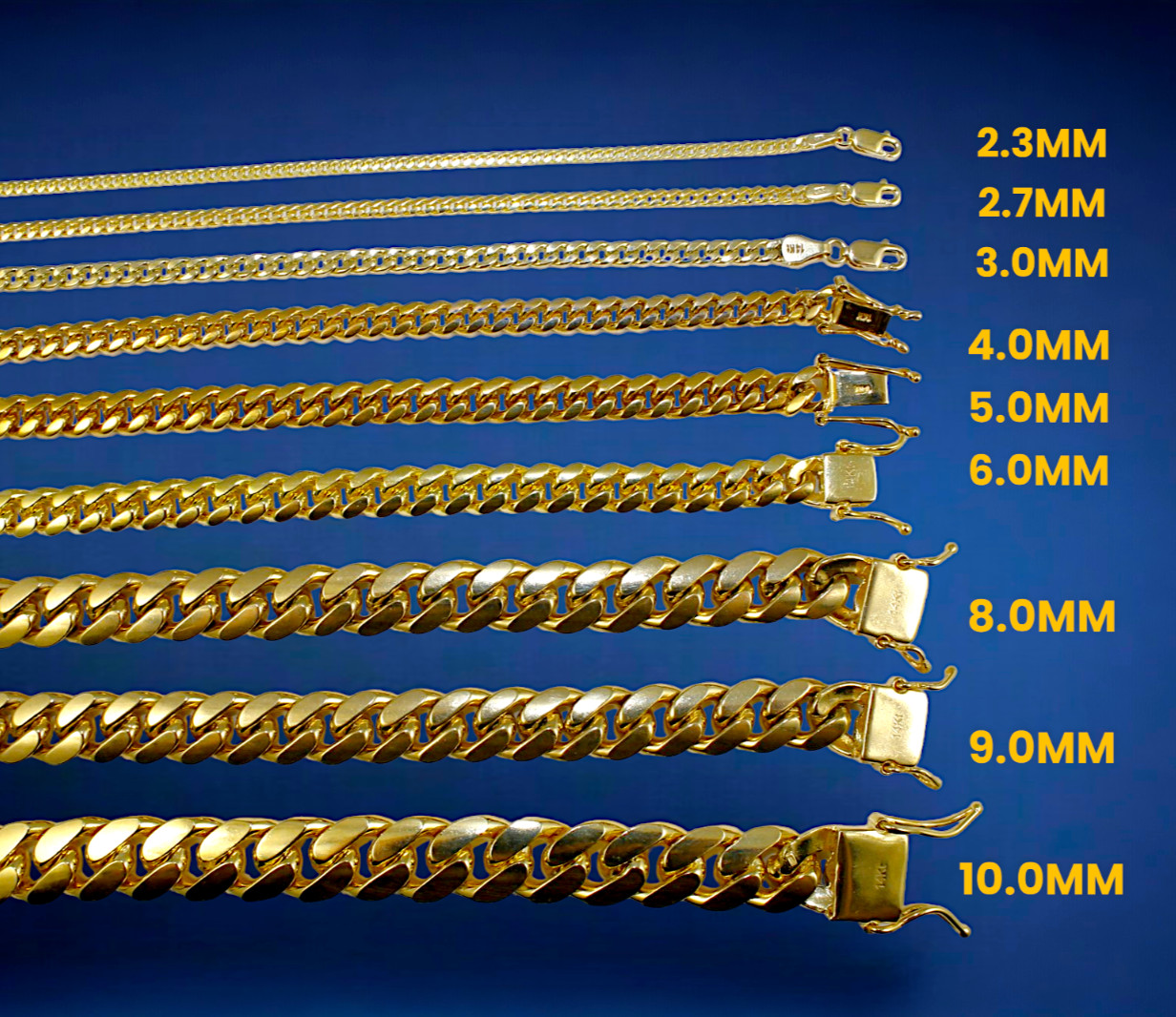 14K Yellow Gold 2mm-12mm SOLID Miami Cuban Necklace Bracelet Chain Gold 7″-30″