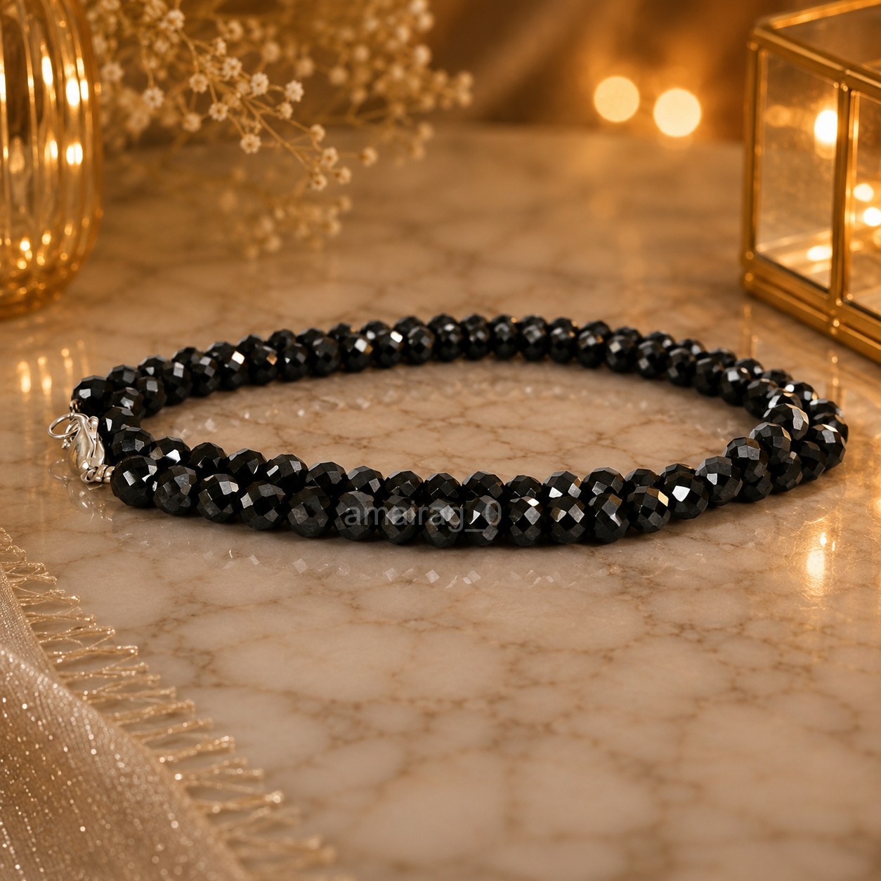 6mm 22″ Inches Black Diamond Necklace Round Faceted Quality AAA Certified