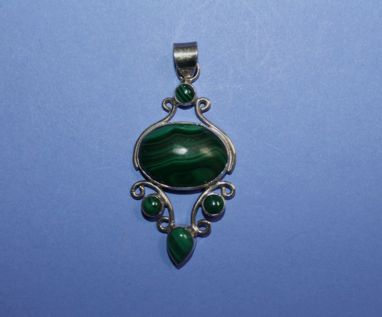 Vintage Sterling Silver Multi Stone Malachite Drop Pendant [115GCM]