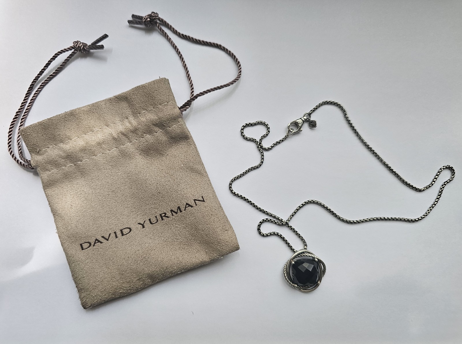 David Yurman 14mm Chatelaine Black Onyx Cushion Pendant Necklace Silver 925