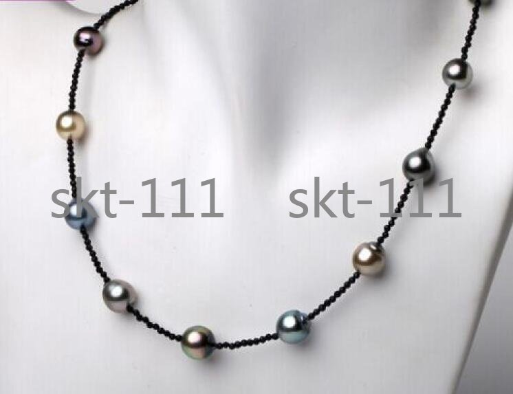 18″10-1MM GENUINE NATURAL TAHITIAN BLACK BAROQUE PEARL NECKLACE Sterling Silver