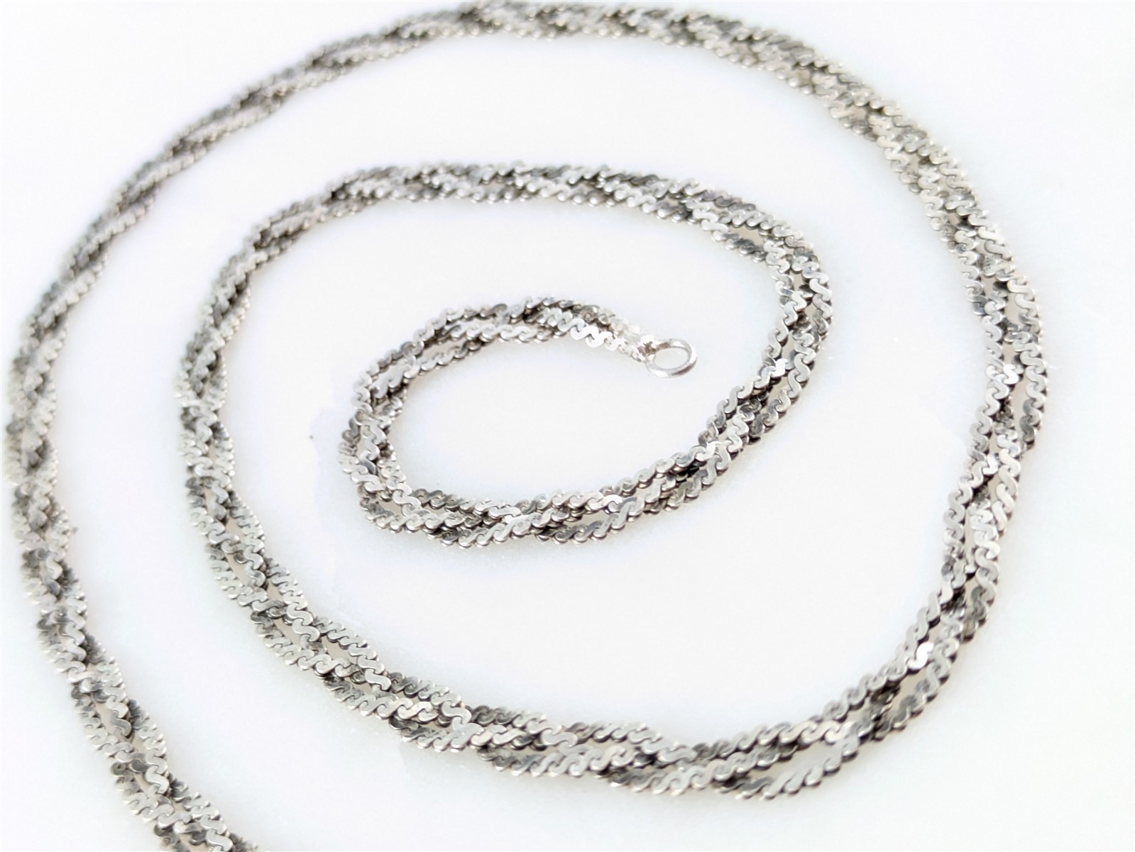 Vintage Solid Sterling Woven Braided Serpentine Flat Wave Chain Necklace 6 Grams
