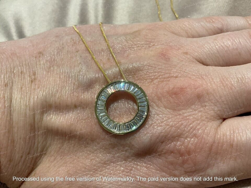 Circle Pendant 14k Yellow Gold Finish 2.30Ct Baguette Cut Lab-Created Diamond