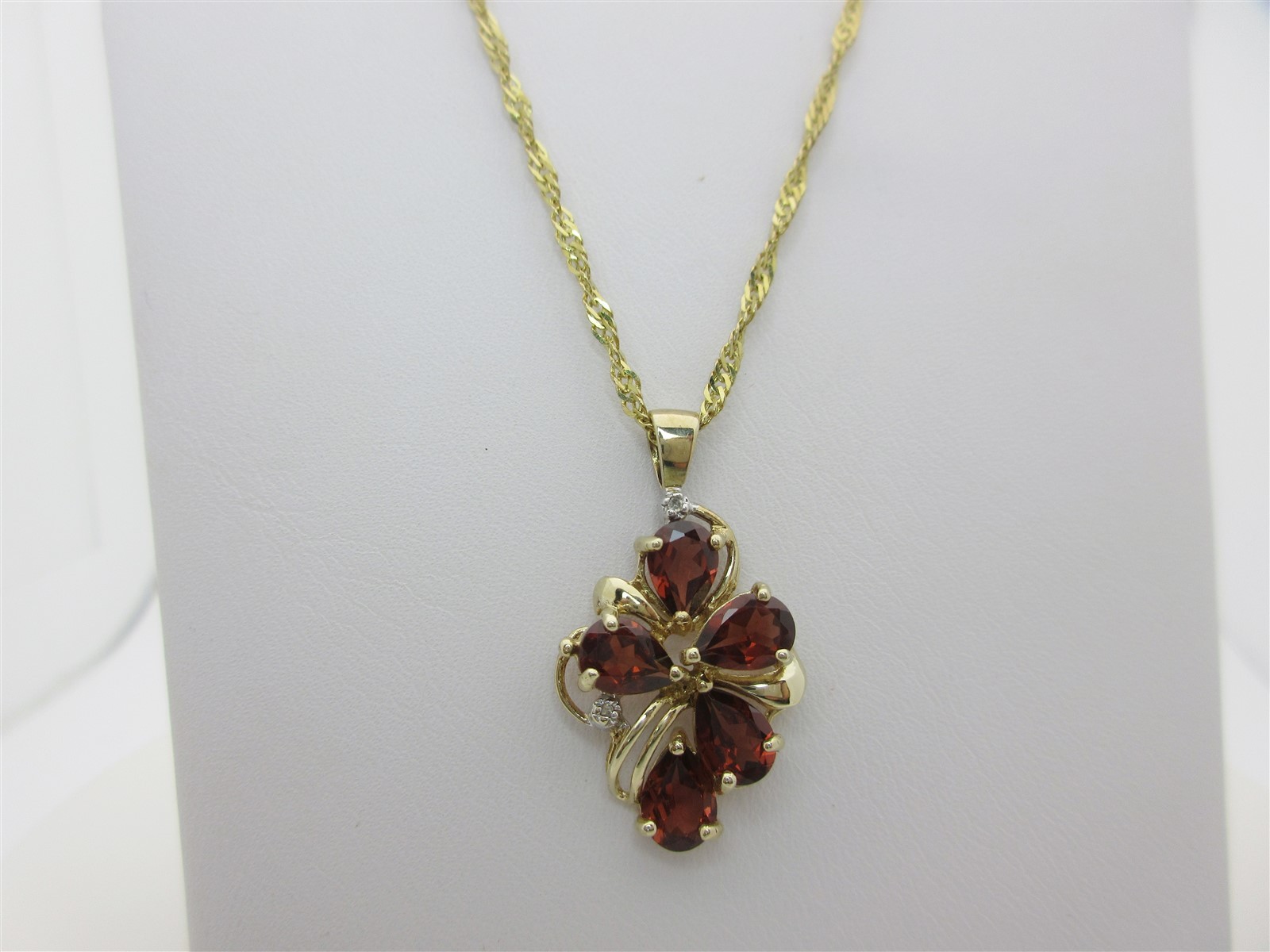 Garnet Diamond Necklace Red Garnets 10K Solid Gold January Birthstone 20″ N273